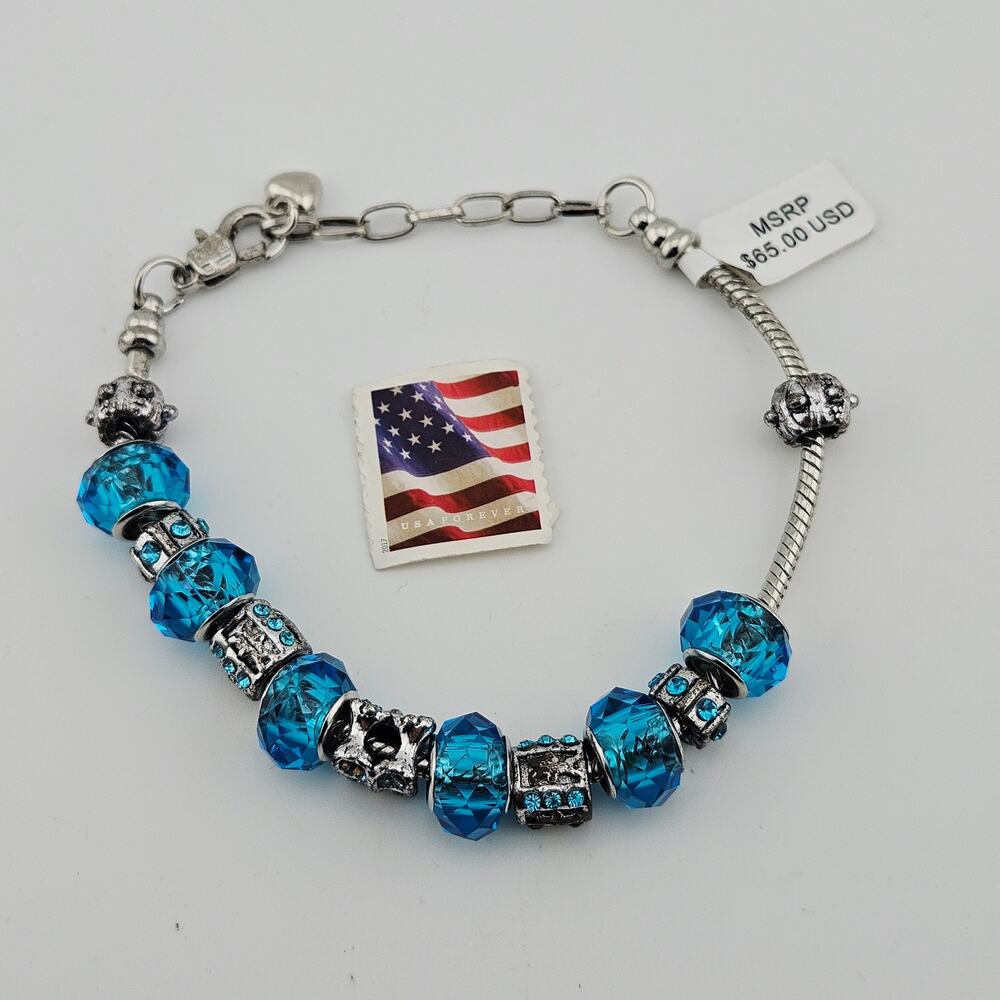 Bella Charms Slide Style Beaded Charm Bracelet Silver Tone Blue Butterfly Fairy - Picture 5 of 6
